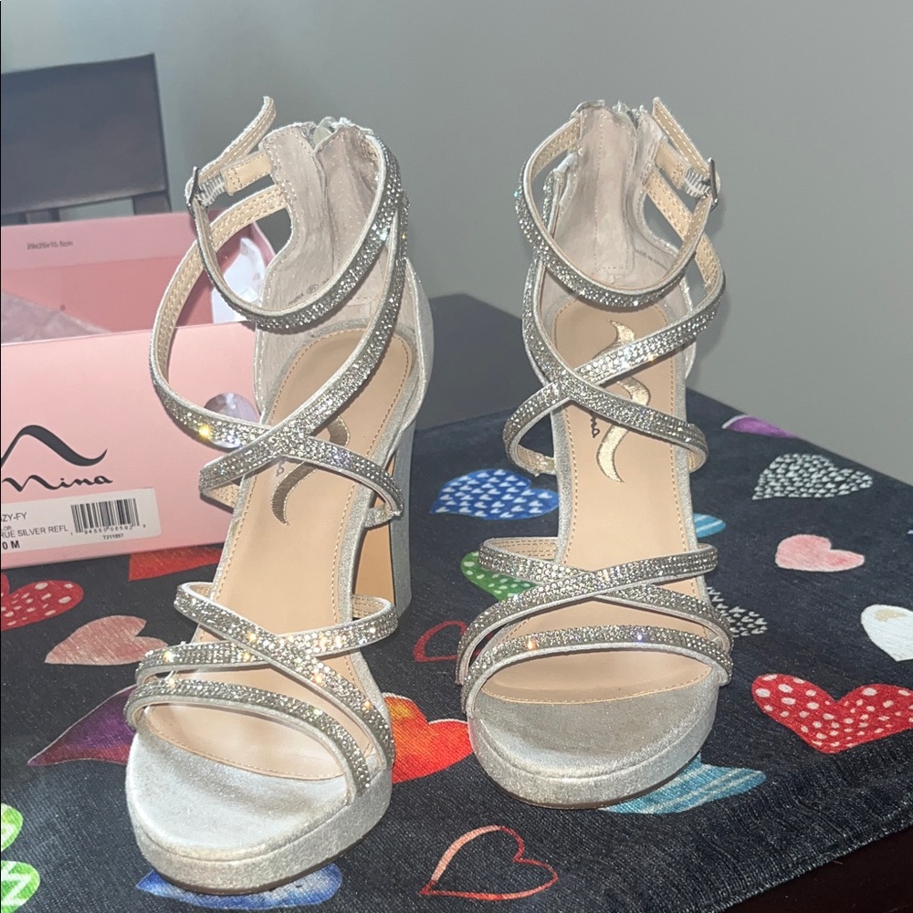 Nina Glittering Silver Strappy Heels